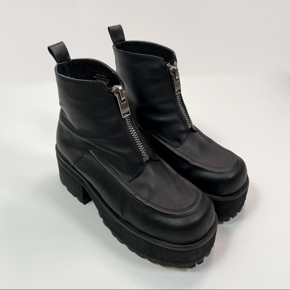 UNIF Alec Platform Zipper Leather Combat Boot